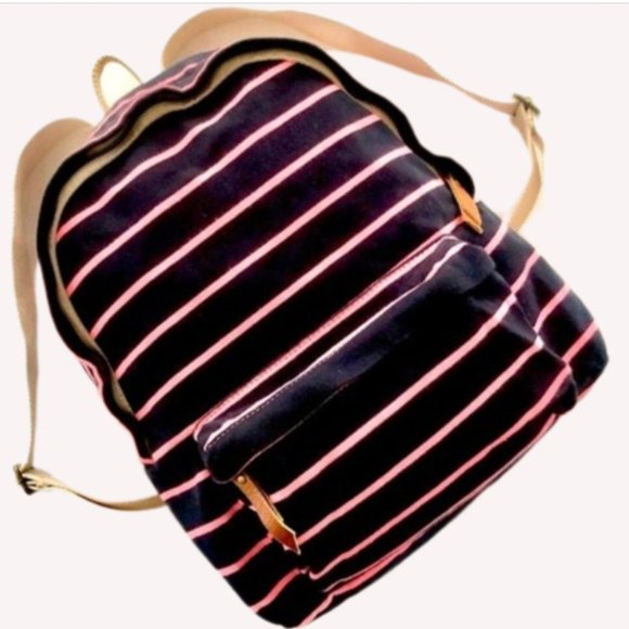 Brandy Melville Handbags - Brandy Melville John Galt Navy & Pink Striped Cotton Canvas Full Size Backpack
